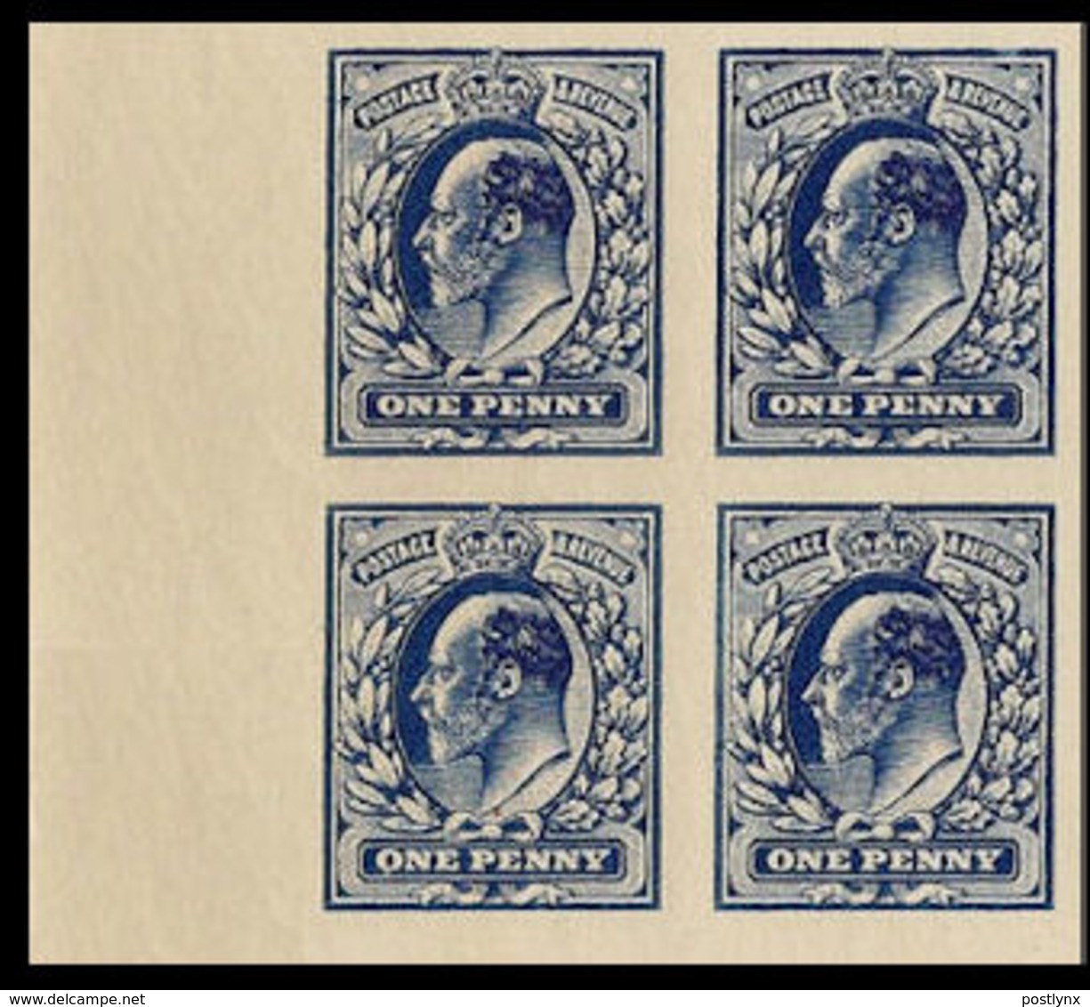 GREAT BRITAIN 1913 Edward IMPERF With WMK 4-BLOCK MARG. Printer's Sample Trial [PRINT:1000] - Essais & Réimpressions