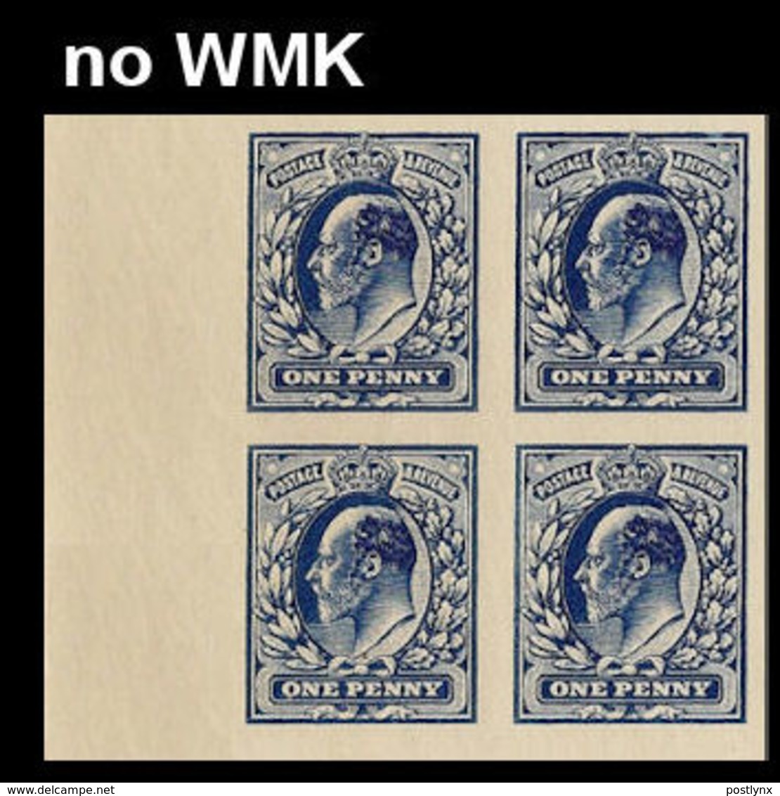 GREAT BRITAIN 1913 Edward IMPERF NOWMK 4-BLOCK MARG. Printer's Sample Trial [PRINT:1000] - Proeven & Herdruk