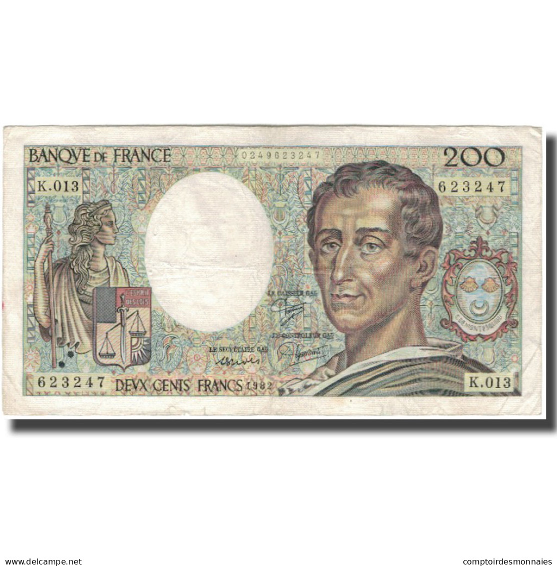 France, 200 Francs, Montesquieu, 1982, TB, Fayette:70.2, KM:155a - 200 F 1981-1994 ''Montesquieu''