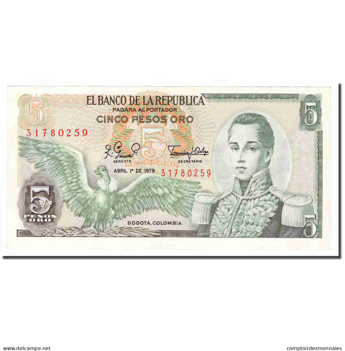 Billet, Colombie, 5 Pesos Oro, 1979, 1979-04-01, KM:406f, SUP - Colombie