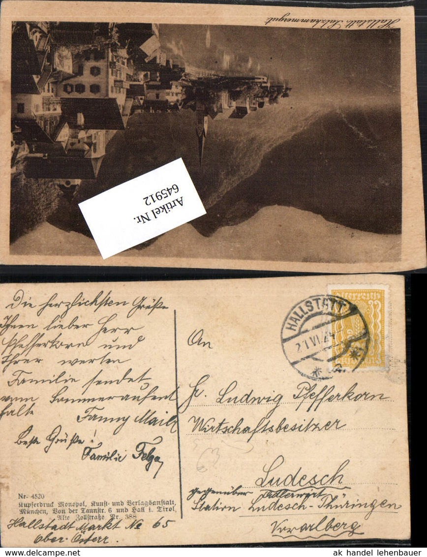 645912,Stempel Hallstatt Nach Ludesch Th&uuml;ringen Bludenz 1924 - Ohne Zuordnung