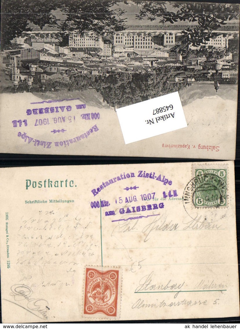 645887,Stempel Salzburg Restauration Zistl-Alpe Gaisberg N. Sternberg Sternberk - Unclassified