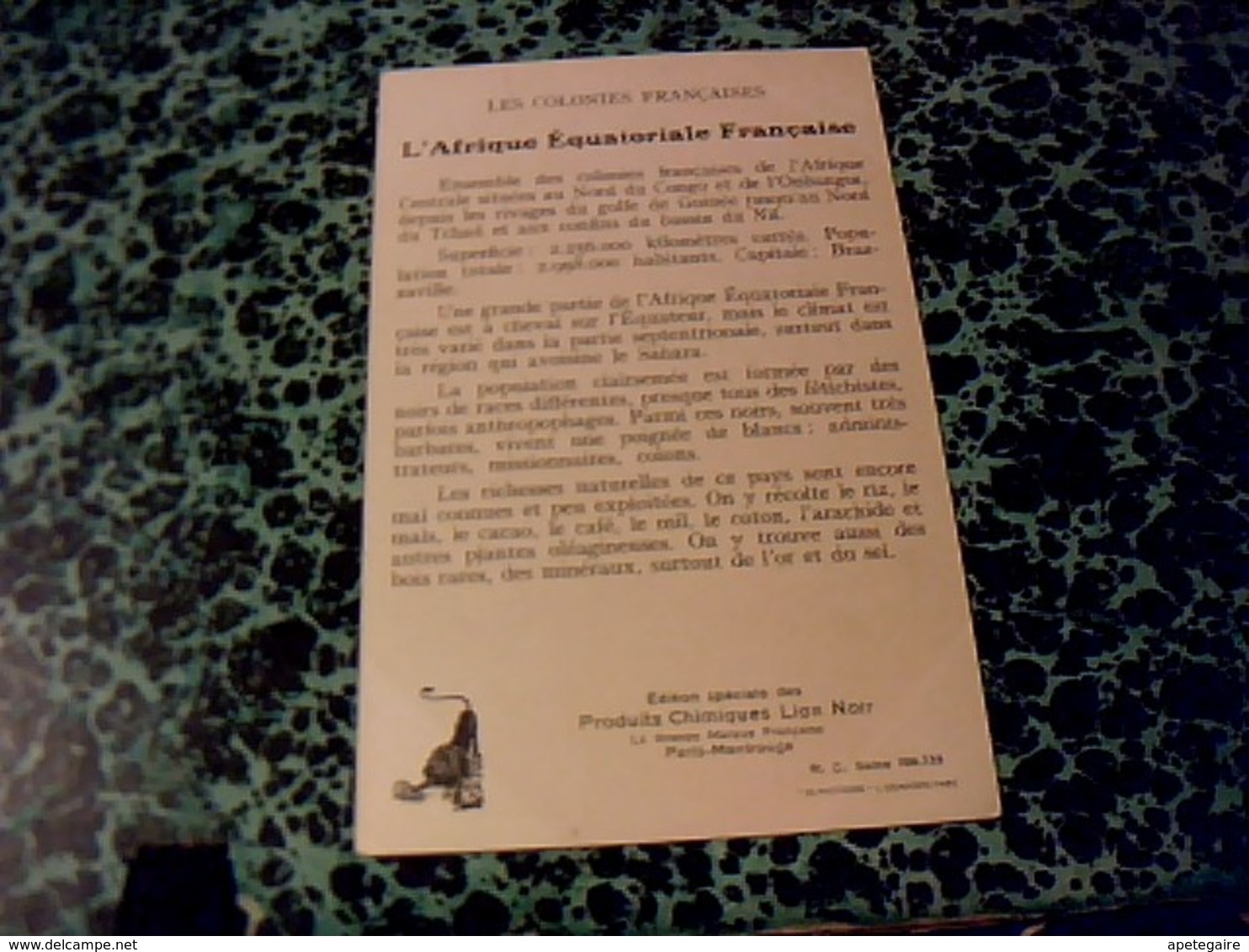 Chromo Produits CHIMIQUES Lion Noir Thème Colonies Française L Afrique équatoriale - Autres & Non Classés