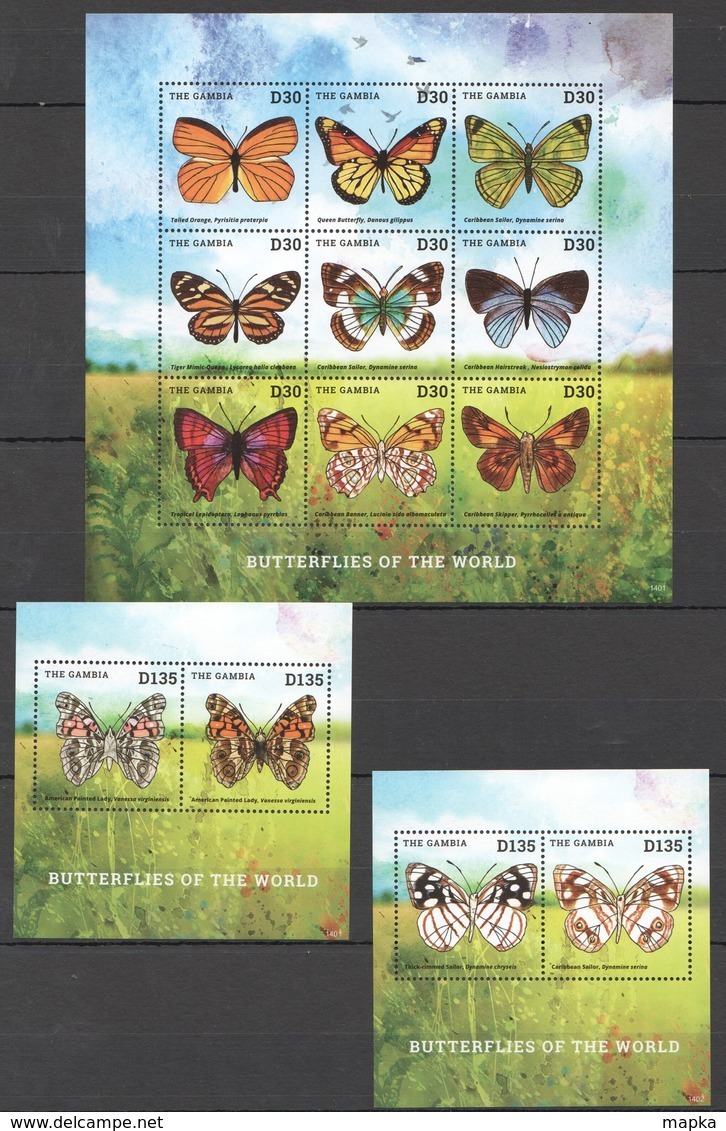 PK285 2014 GAMBIA FAUNA BUTTERFLIES OF THE WORLD 1KB+2BL MNH - Schmetterlinge