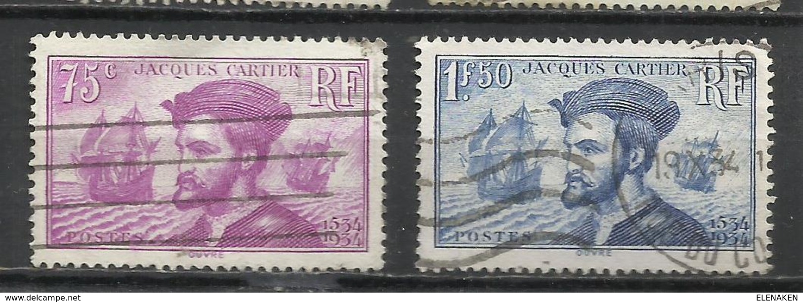 6248-SERIE COMPLETA FRANCIA 1934 Nº296/7 USADOS JACQUES CARTIER NAVEGACION BARCOS NAVEGANTES. - Usados