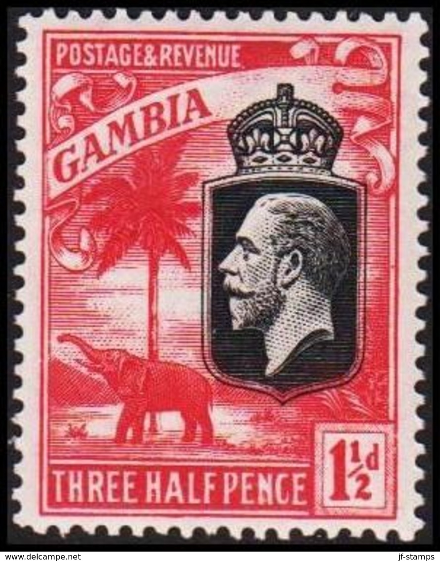 1922-1927. GAMBIA. __ Georg V. & Elefant. __1½ THREE HALF PENCE.  (Michel 95) - JF319341 - Gambia (...-1964)