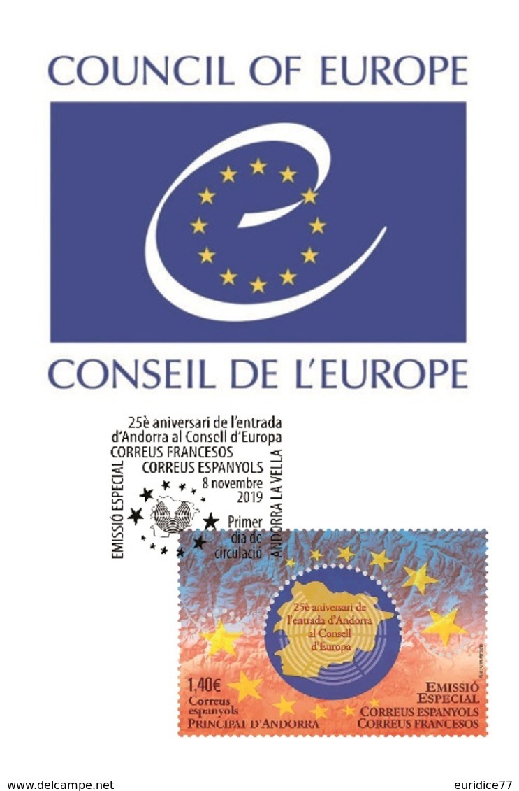 Spanish Andorra 2019 - Special Issue Spain/Andorra - Council Of Europe Maximum Card - Nuevos