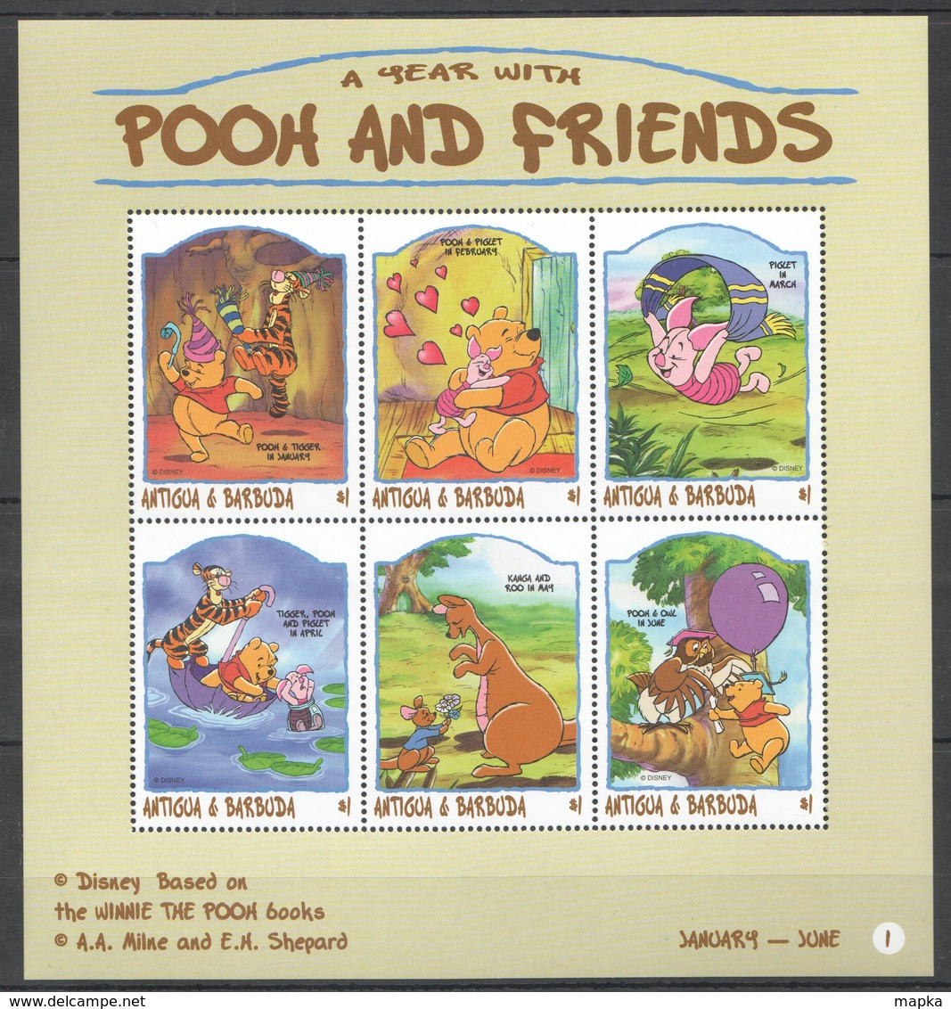 PK402 ANTIGUA & BARBUDA CARTOONS WALT DISNEY A YEAR WITH POOH & FRIENDS 1KB MNH - Disney