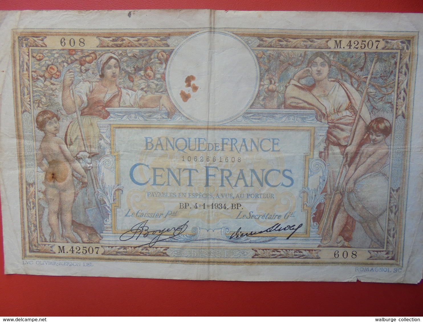 FRANCE 100 FRANCS 1934 CIRCULER (B.6) - 100 F 1908-1939 ''Luc Olivier Merson''