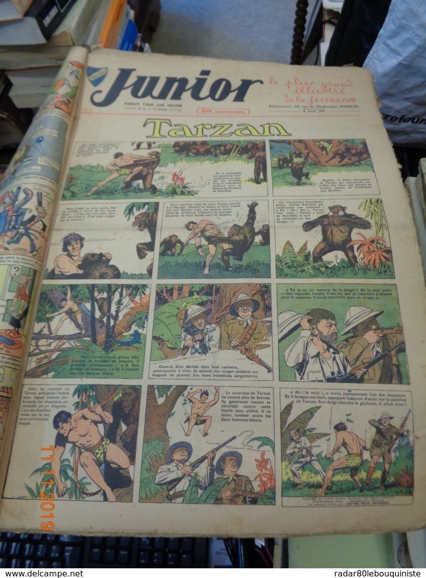 JUNIOR  TARZAN. Du N° 1 Au Numéro 105.dimensions :56 X 39 Cm.105 Numéros.1936-1937-1938. - Prime Copie