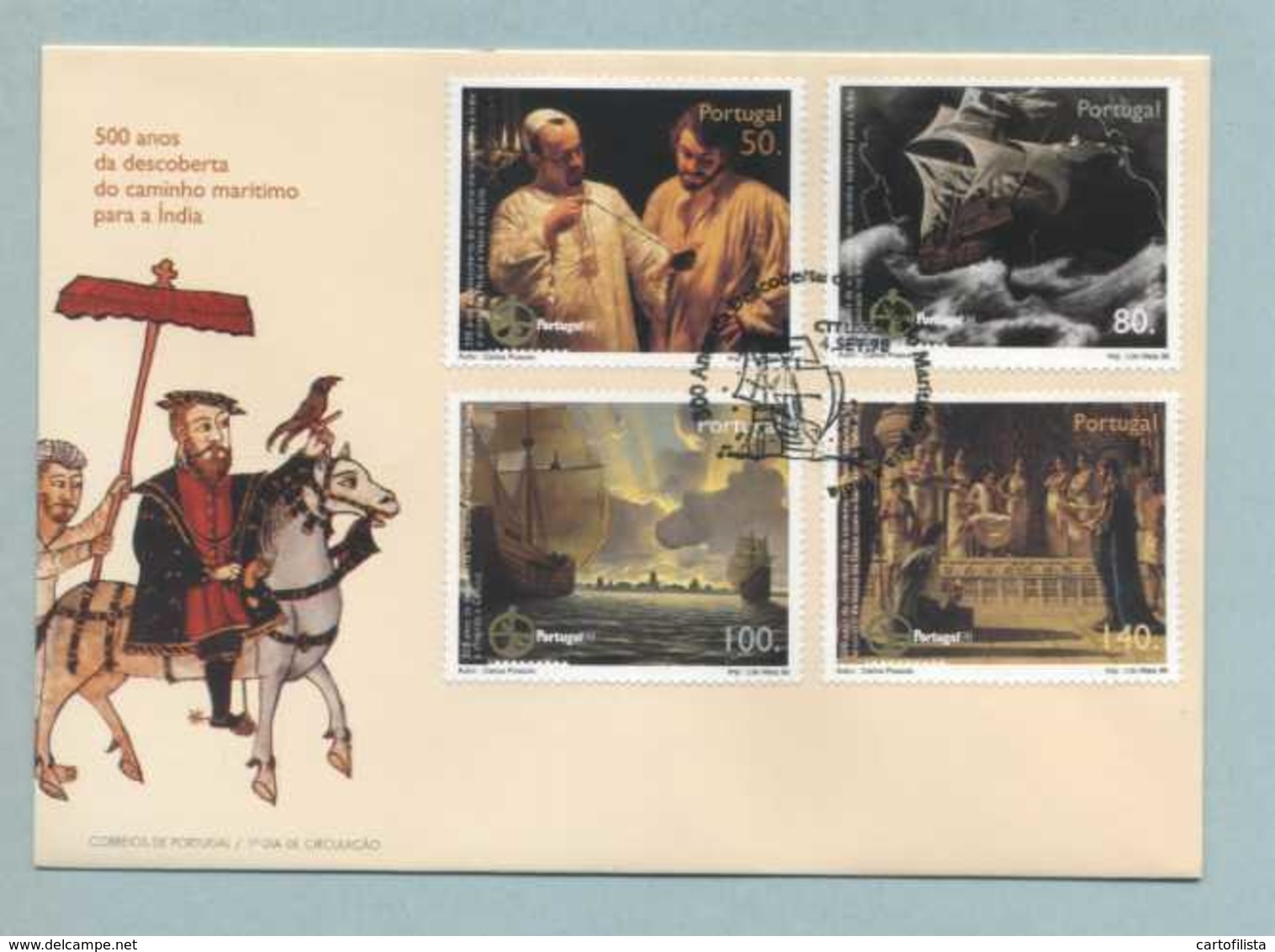 FDC, Portugal,  500 Anos Descoberta Do Caminho Maritimo India, Vasco Da Gama, Mark CTT Lisboa 4/9/1998   (2 Scans) - FDC