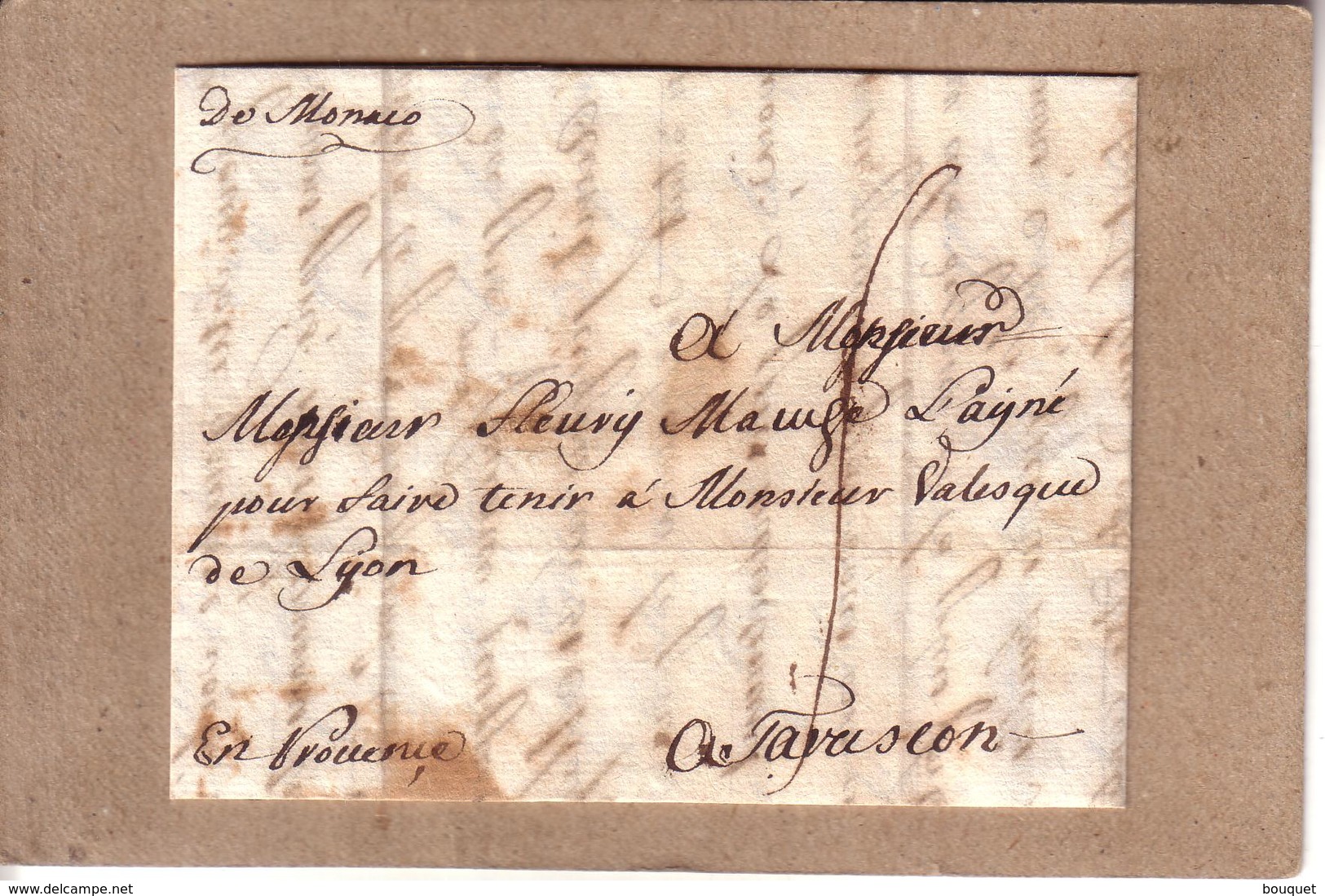 ITALIE - LETTRE DE PORT MAURICE ACHEMINEE PAR UN VOYAGEUR POSTEE A MONACO AVEC MARQUE MANUSCRIT POUR TARASCON - 1752 - ...-1885 Precursores