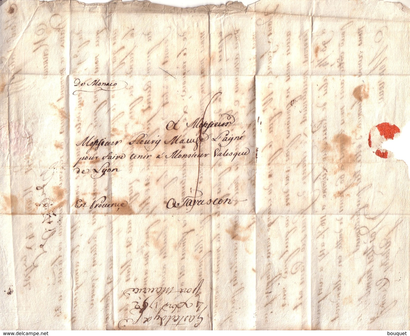 ITALIE - LETTRE DE PORT MAURICE ACHEMINEE PAR UN VOYAGEUR POSTEE A MONACO AVEC MARQUE MANUSCRIT POUR TARASCON - 1752 - ...-1885 Precursores