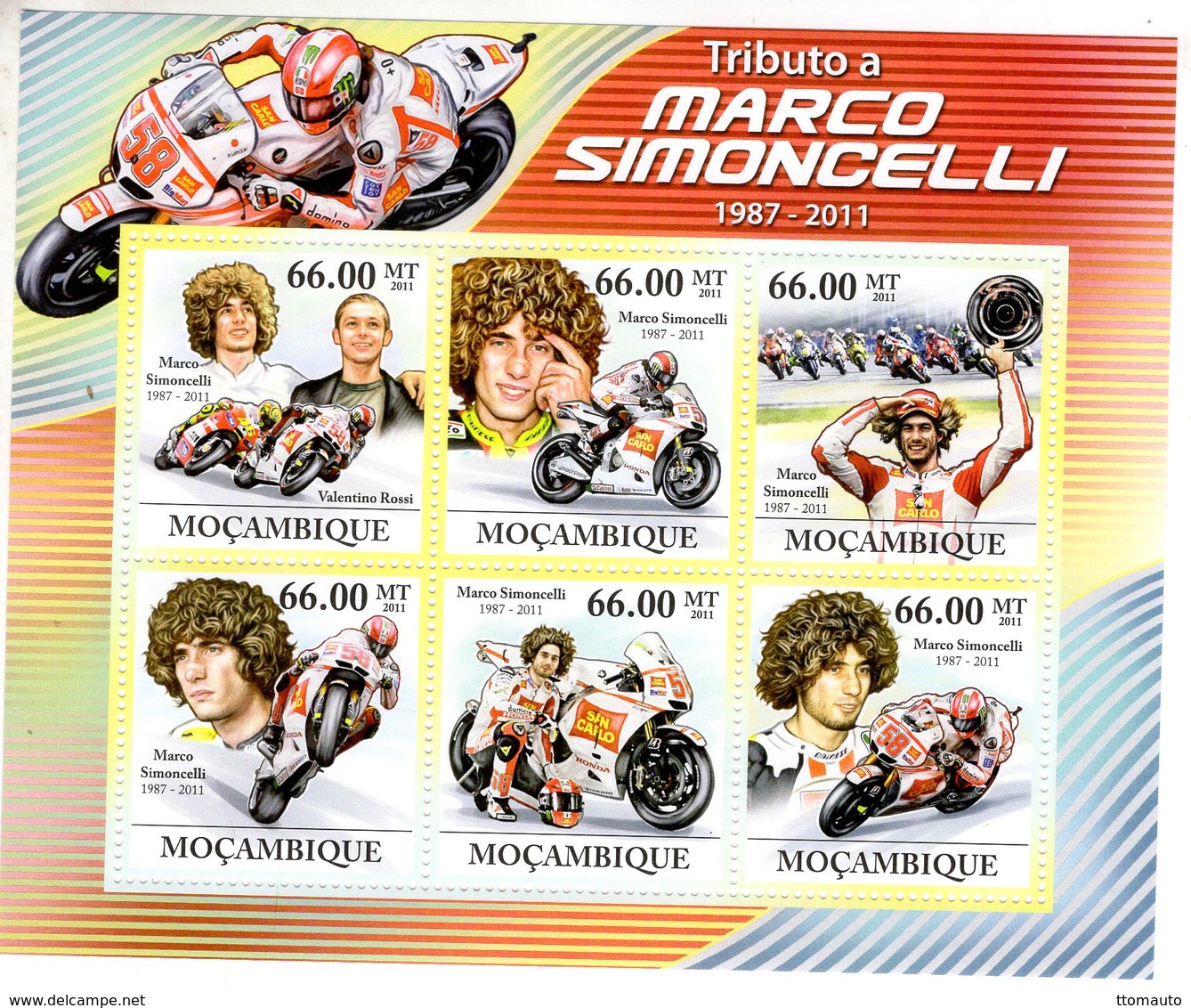 Mocambique  -  Tribute To Marco Simoncelli  -  6v Sheet Neuf/Mint/MNH - Motorräder