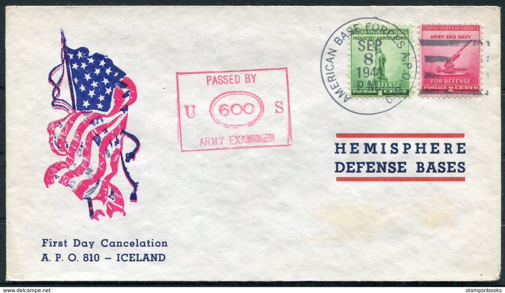 1941 Iceland USA Fieldpost American Base Forces A.P.O. 810 Patriotic Flag Censor Cover - Lettres & Documents