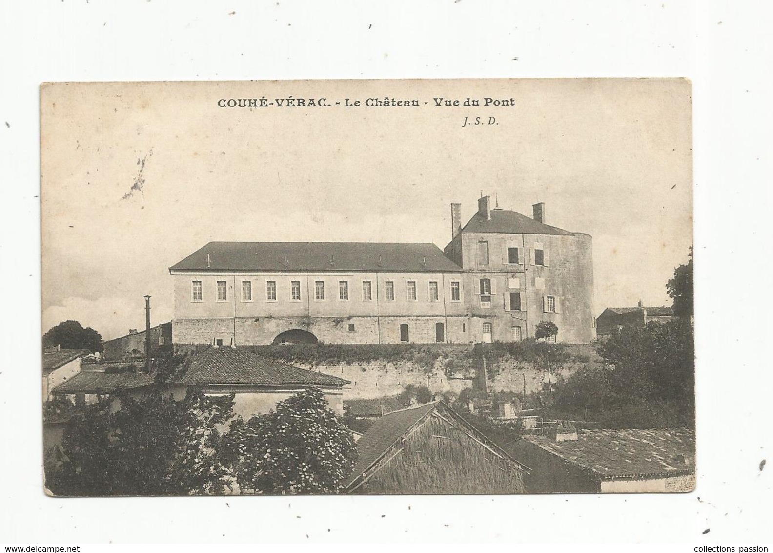 Cp, 86,  COUHE-VERAC ,le Château ,vue Du Pont ,  Ed. J.S.D. ,  Voyagée 1908 - Couhe