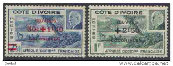 Détail De La Série Maréchal Pétain Surchargés -> Oeuvres Coloniales ** Cote D Ivoire N° 175 - 176 - 1944 Maréchal Pétain, Surchargés – Œuvres Coloniales