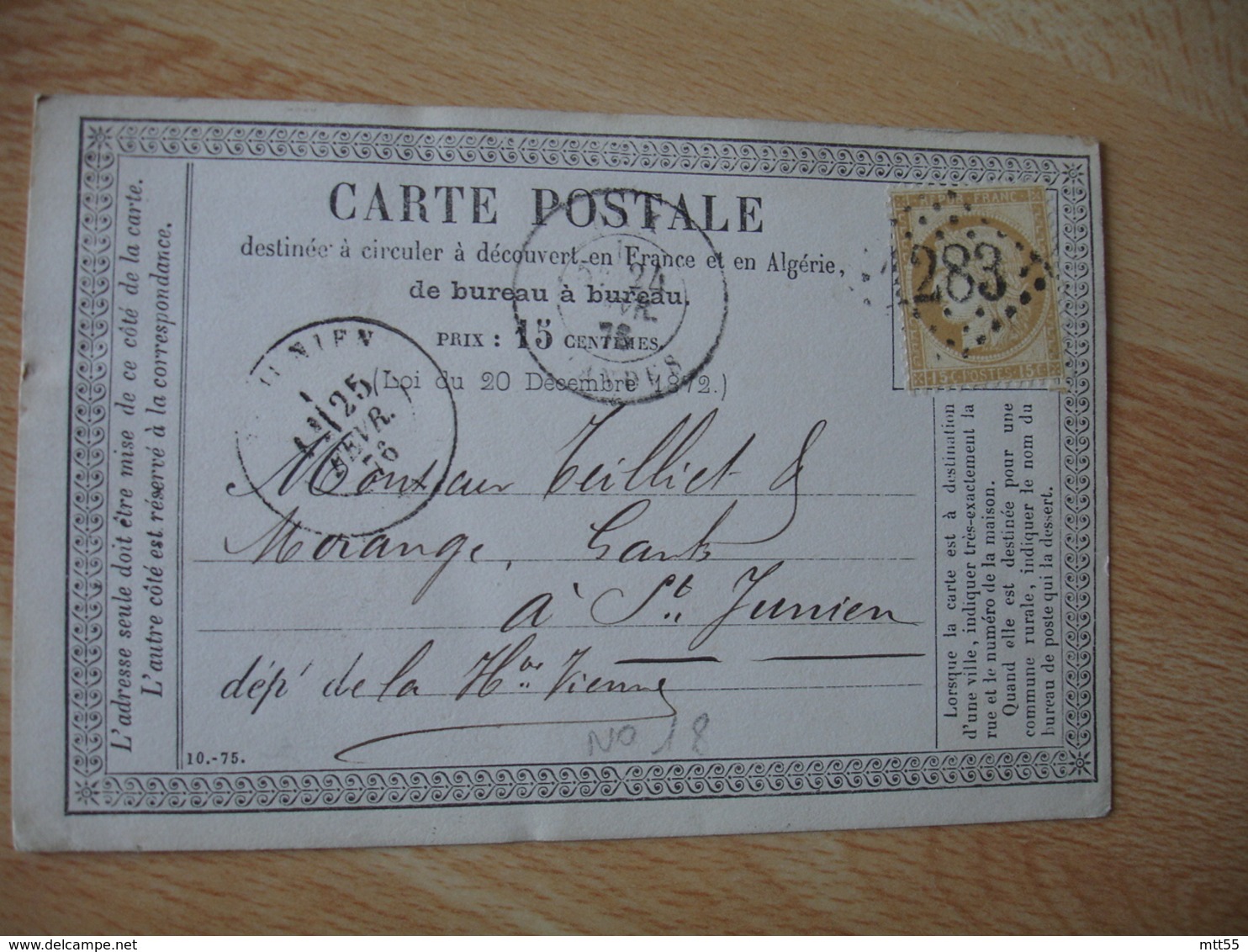 Carte Postale Precurseur Bureau A Bureau Dax Cachet Type 18 Chiffre 1283 Pour Paris Timbre Ceres 15 C - 1849-1876: Classic Period