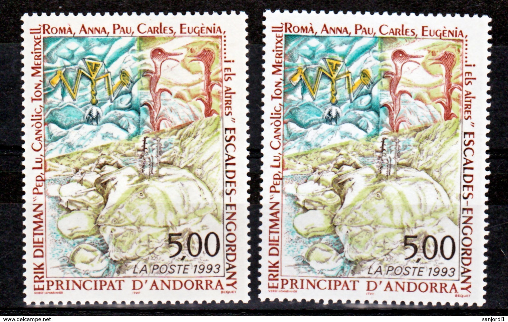 Andorre 440 Erik Dietman Oeuvre Variété Impression Décalée Des Couleurs Et Normal Neuf ** TB MNH Sin Charnela - Unused Stamps