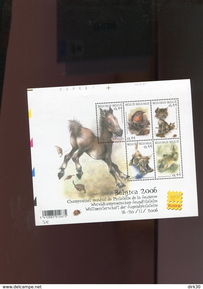 Belgie BL116 TYPE B 'snijblokken Links Met Drukdatum' 3319/23 Belgica 2006 Horse Dog Cat Bird Fish - 1961-2001