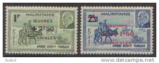 Détail De La Série Maréchal Pétain Surchargés -> Oeuvres Coloniales * Mauritanie N° 131 Et 132 - 1944 Maréchal Pétain, Surchargés – Œuvres Coloniales