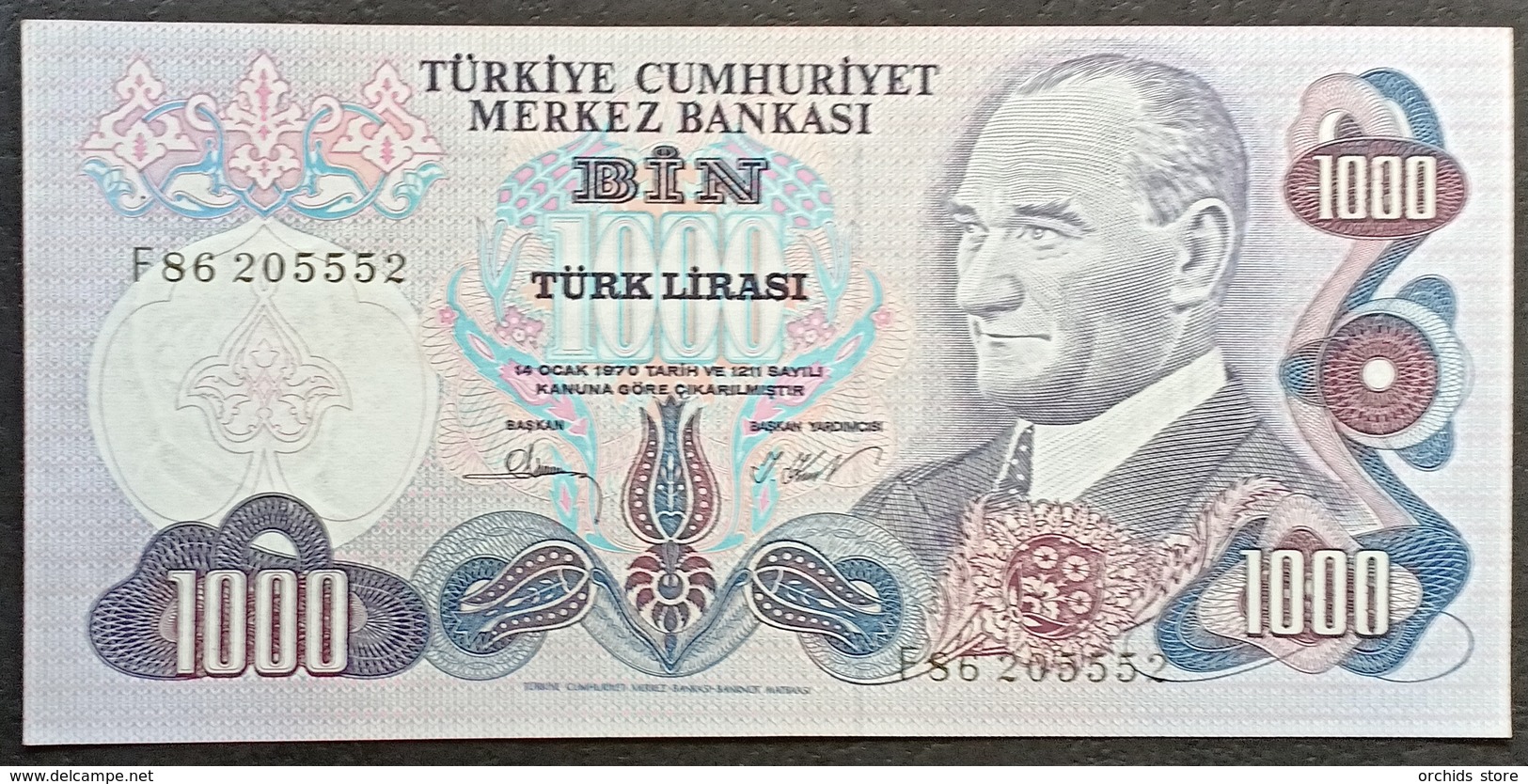 FF - Turkey Banknote 1970 1000 LIRAS P-191 F86 205552 UNC - Turkey