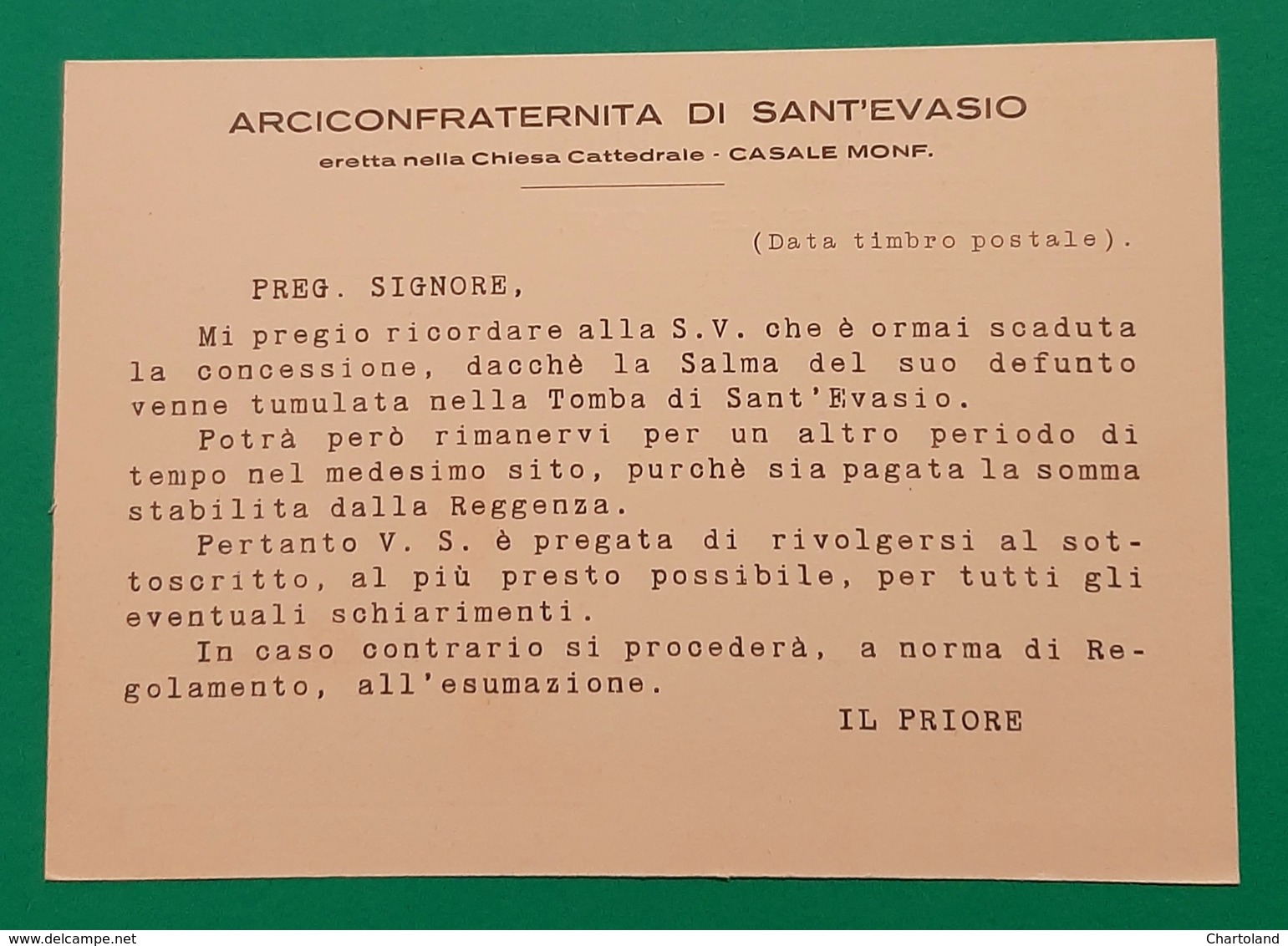 Cartolina Arciconfraternita Di Sant' Evasio - Casale Monferrato - 1959 - Altri & Non Classificati