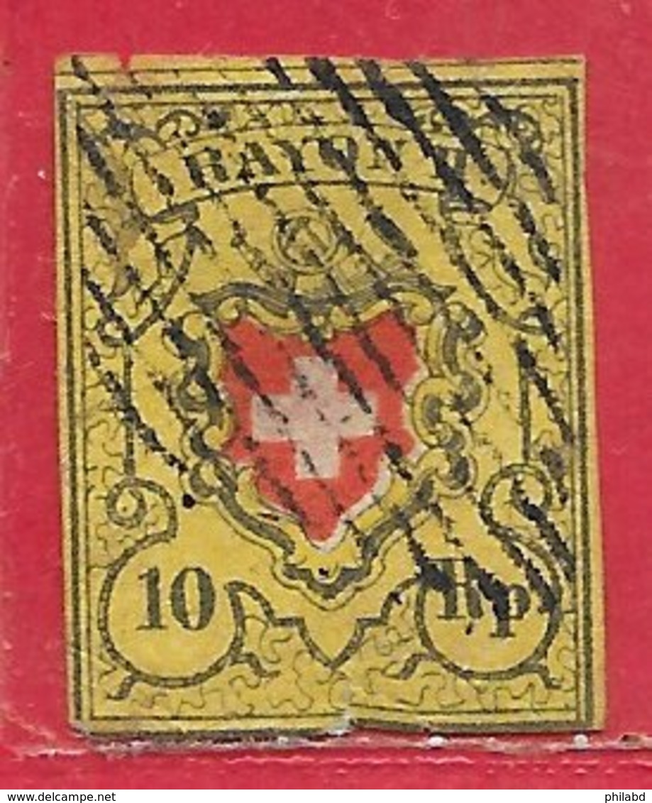 Suisse N°15 Rayon II 10r Jaune, Noir & Rouge 1850 O - 1843-1852 Timbres Cantonaux Et  Fédéraux