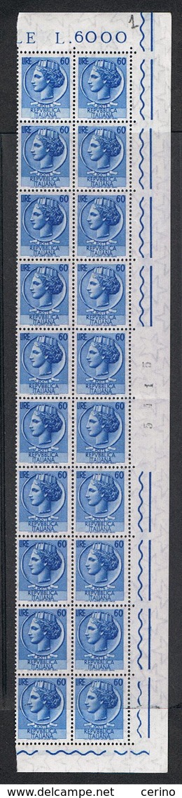 REPUBBL.  VARIETA': 1955  TURRITA  -  £. 60  AZZURRO  BL. 20  N. -  ST.  I  ARABICA  -  C.E.I. 760 - Blocchi & Foglietti