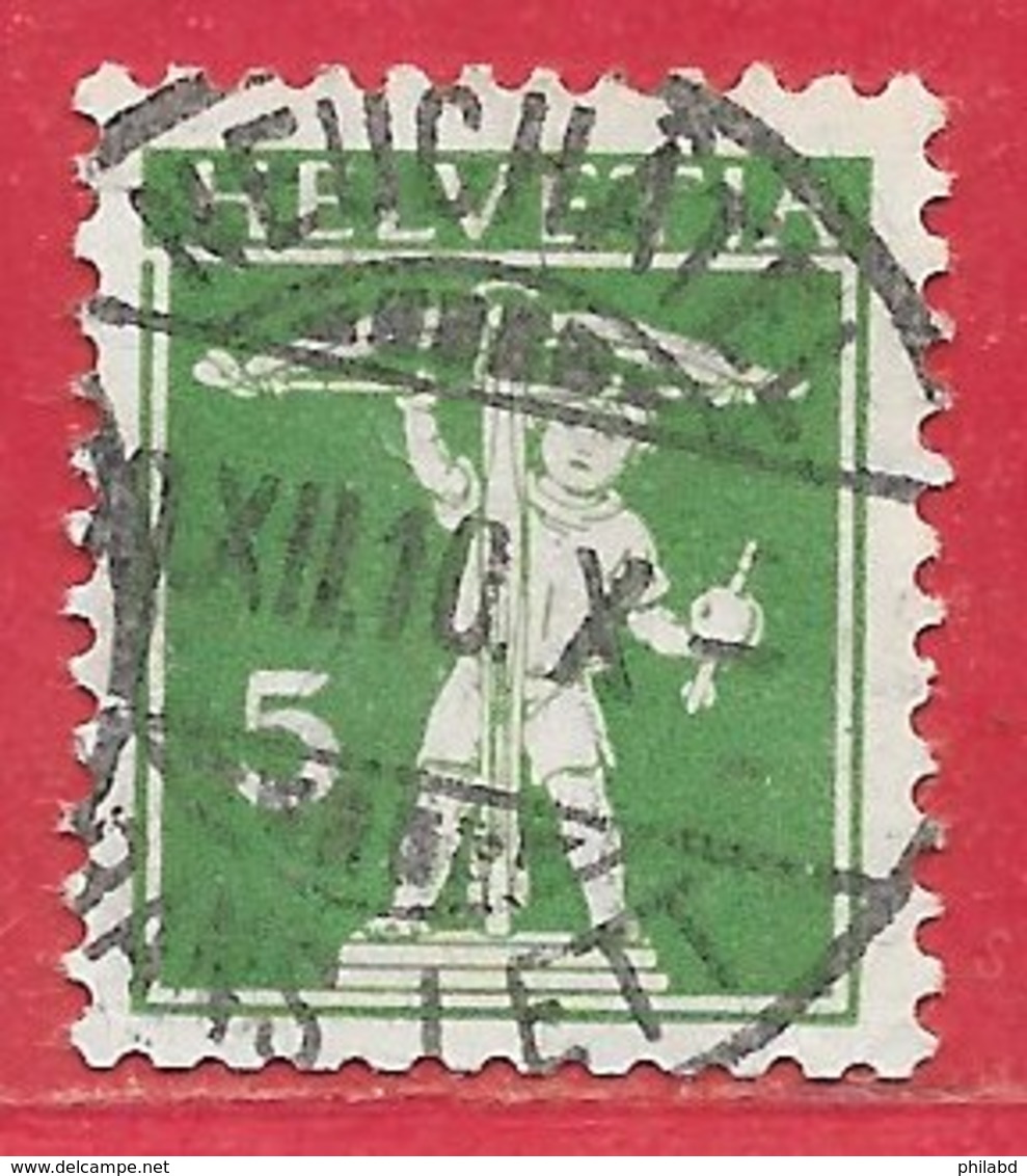 Suisse N°136b Variété 5c Vert (NEUCHATEL XI XII 10) 1910 O - Usados