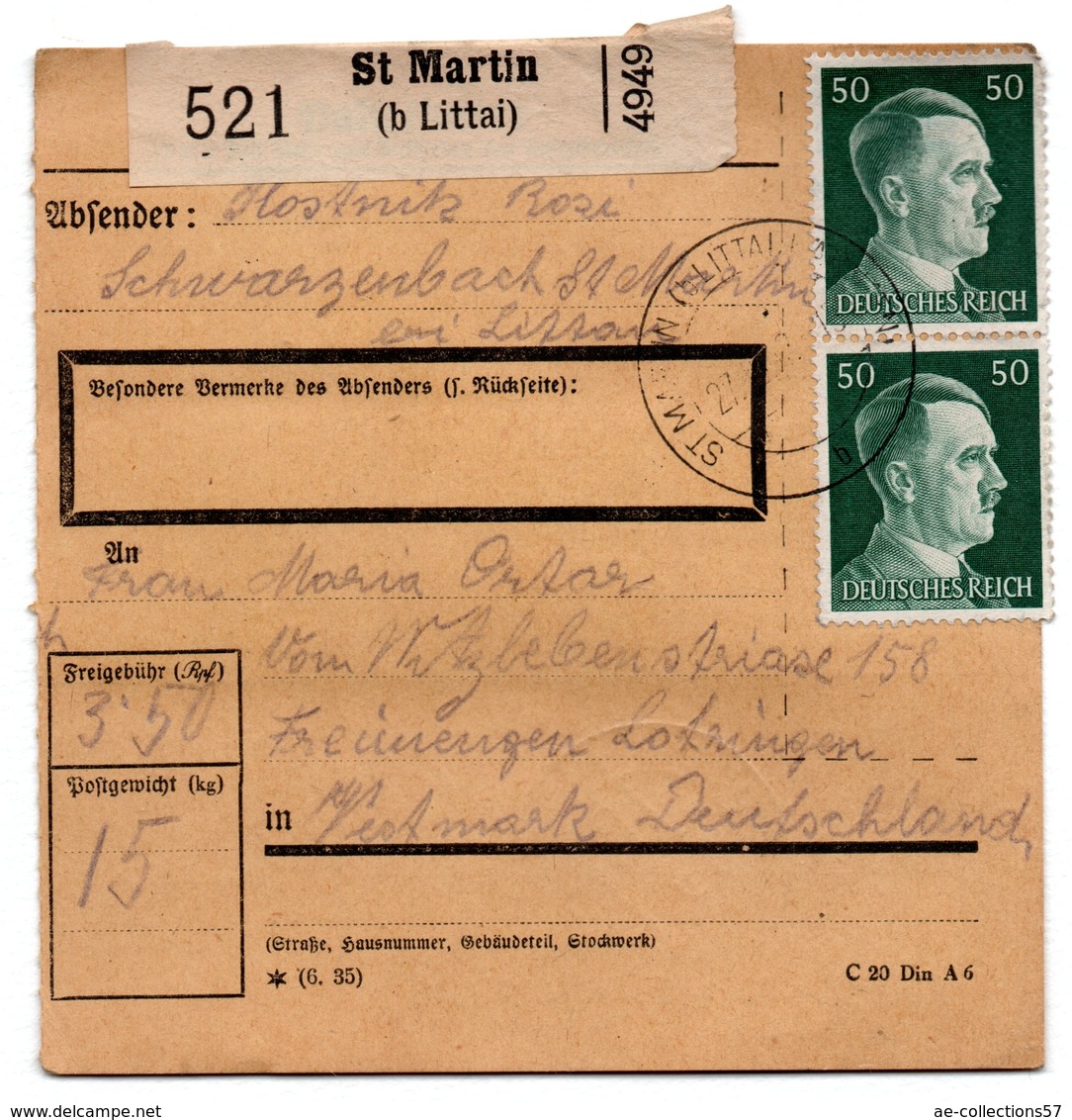 ALLEMAGNE  /  COLIS-POSTAL / De St Martin - Lettres & Documents