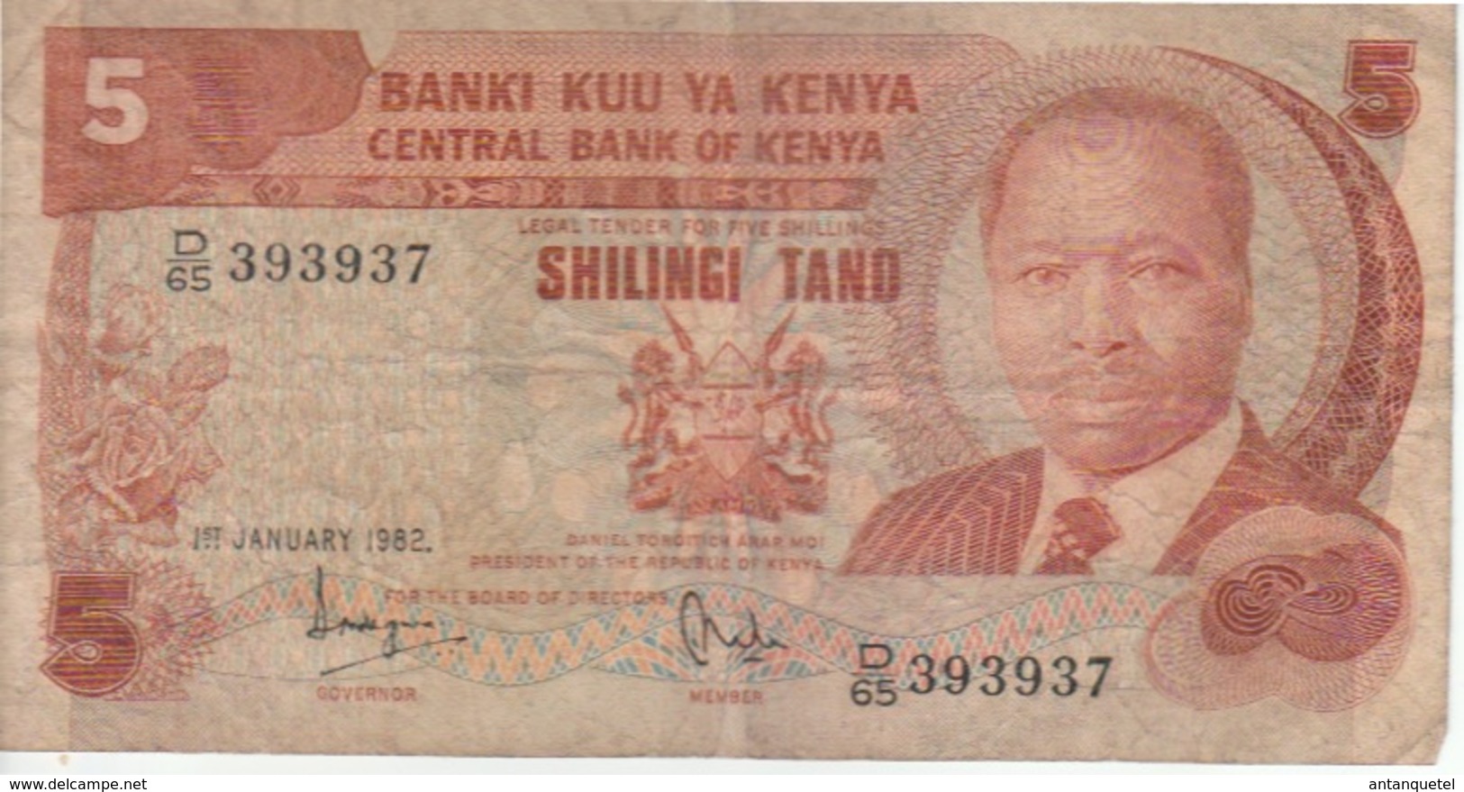 Billet Du Kenya—5 Shillings—1982—Etat Moyen - Kenya