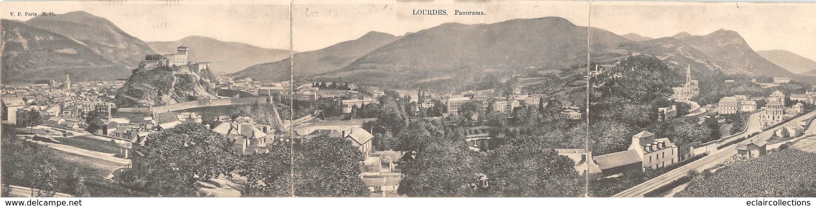 Lourdes        65       Triptyque (3 Cartes Attachées Donnant Une Vue Panoramique Sur La Ville Et Environs  (voir Scan) - Lourdes
