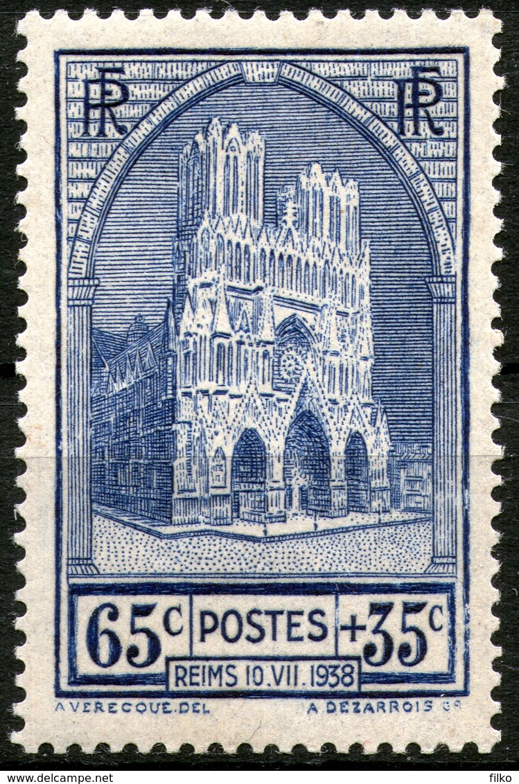 France,1938,Reimsr,Y&T#399,Mi#430MLH  *, Charniere,error Shown On Scanas Scan - Storia Postale