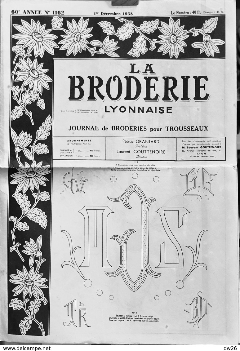La Broderie Lyonnaise, Journal De Broderies Pour Trousseaux - N° 1162, 1er Décembre 1958 - Mode