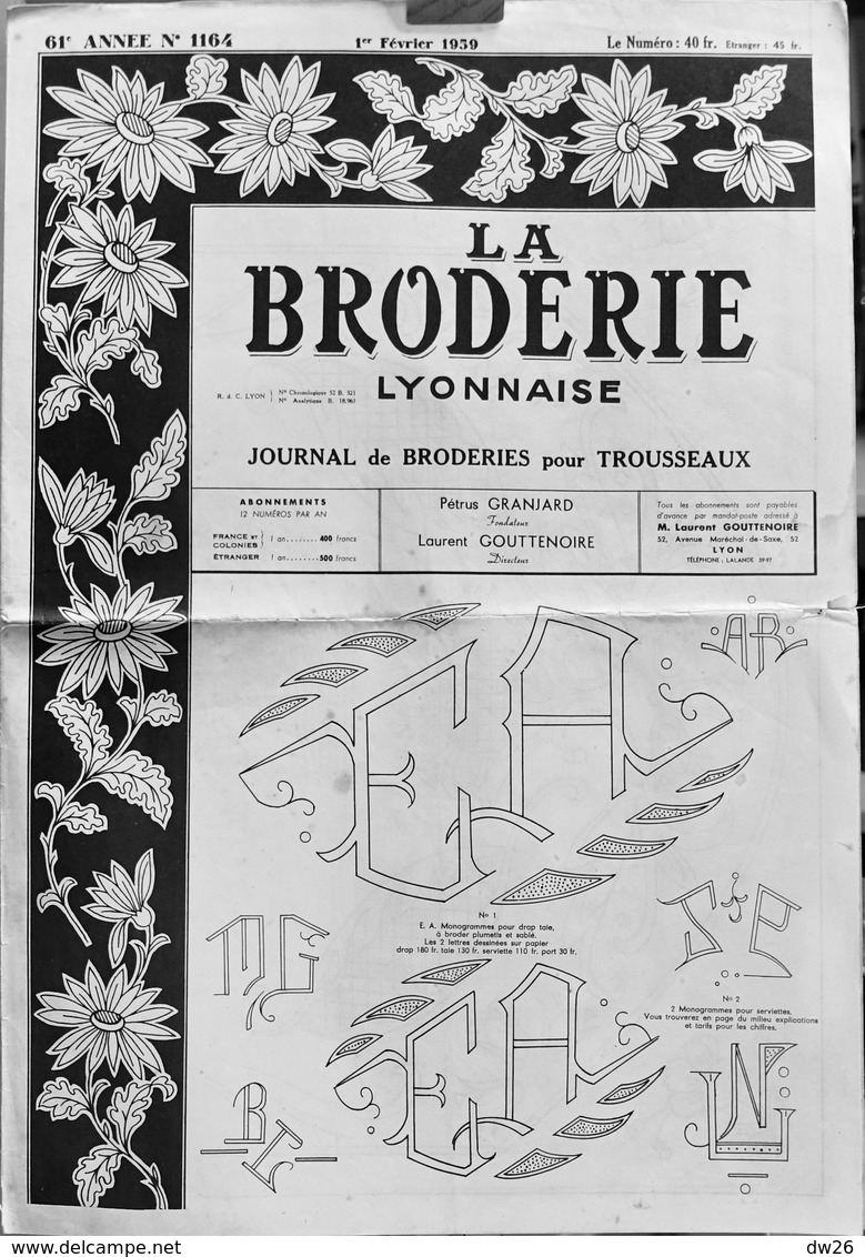 La Broderie Lyonnaise, Journal De Broderies Pour Trousseaux - N° 1164, 1er Février 1959 - Moda