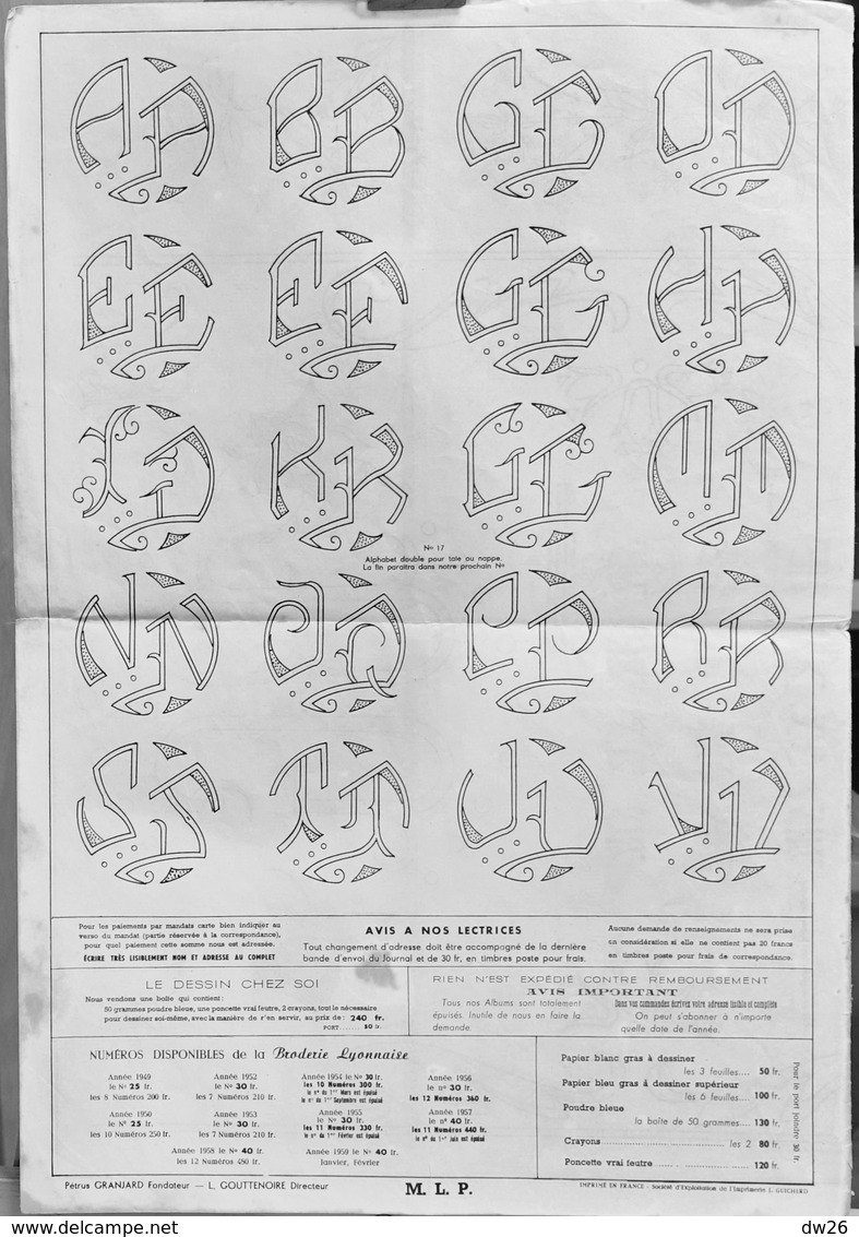 La Broderie Lyonnaise, Journal De Broderies Pour Trousseaux - N° 1164, 1er Février 1959 - Moda