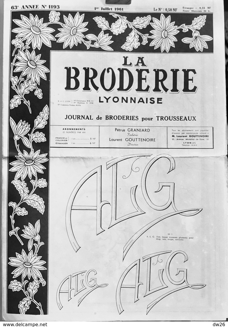 La Broderie Lyonnaise, Journal De Broderies Pour Trousseaux - N° 1193, 1er Juillet 1961 - Mode