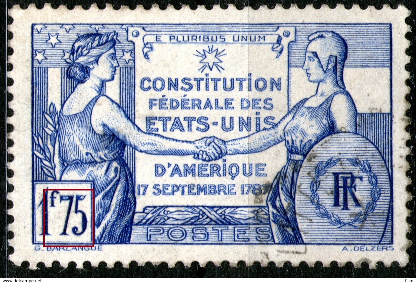 France,1937,Constitution,Y&T#357,Mi#362,used,error Shown On Scanas Scan - Briefe U. Dokumente