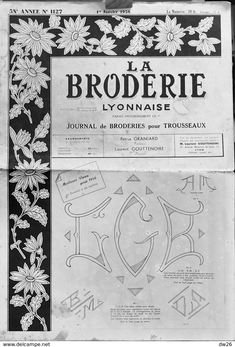 La Broderie Lyonnaise, Journal De Broderies Pour Trousseaux - N° 1127, 1er Janvier 1956 - Moda