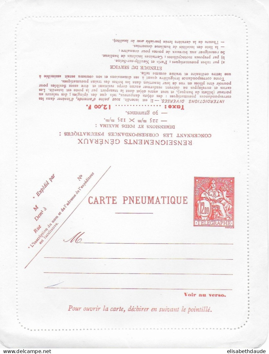 1981 - DERNIERE CARTE LETTRE PNEUMATIQUE EDITEE ! NON PLIEE ! - Pneumatische Post