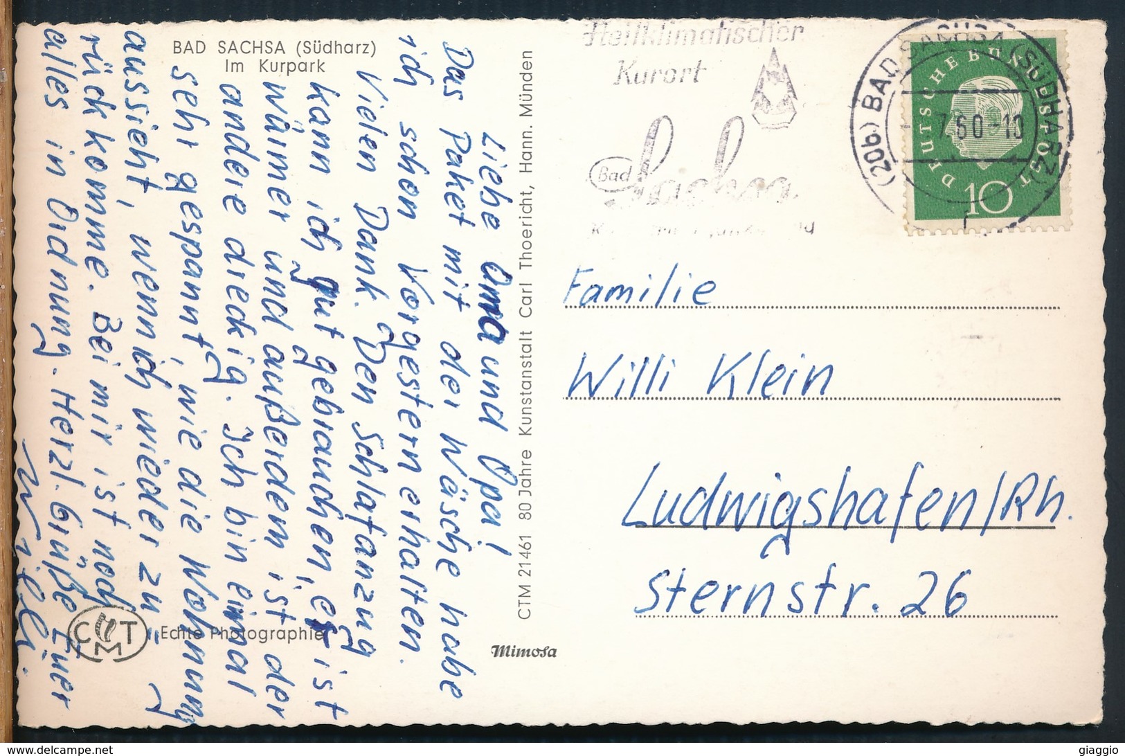 °°° 17245 - GERMANY - BAD SACHSA IM KURPARK - 1960 With Stamps °°° - Bad Sachsa