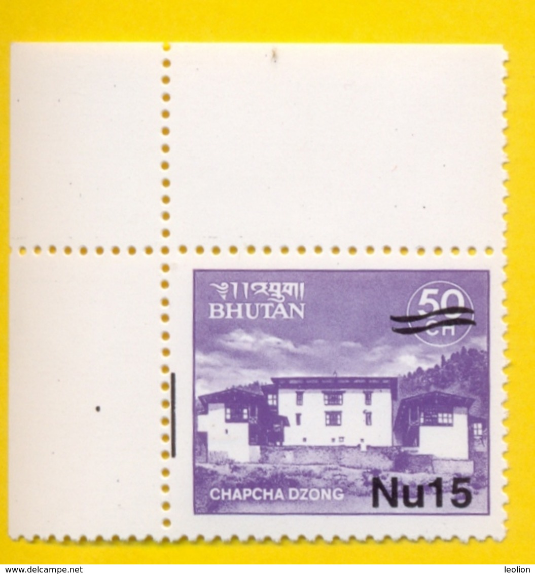 BHUTAN 2001 Nu 15 Surcharge Overprint On Nu 1 1984 Stamp Monastries W/ Vertical Alignment Bar. RARE!!! - Bhoutan