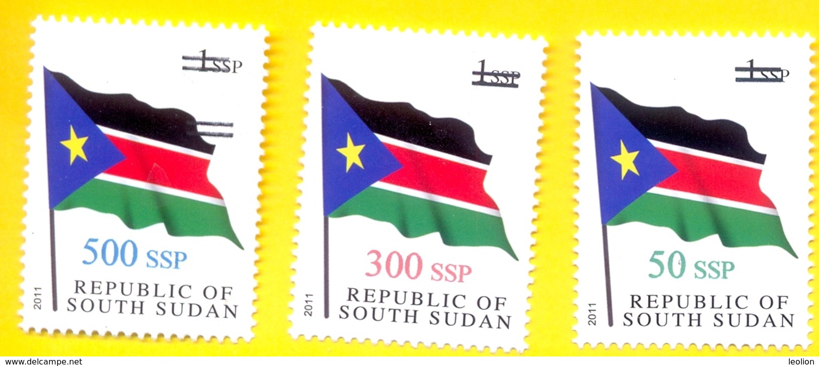 SOUTH SUDAN 2017 Surcharge Overprint VARIETY Thin Font 50, 50, 300 & 500 SSP On 1 SSP Flag Stamp Südsudan Soudan Du Sud - South Sudan