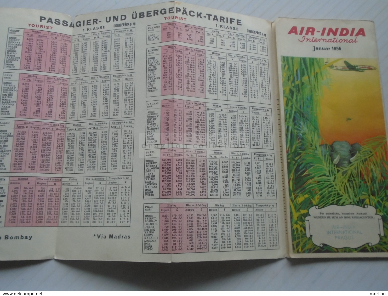 ZA261.9  AIR INDIA International TIMETABLE  1956 Flugplan - Monde