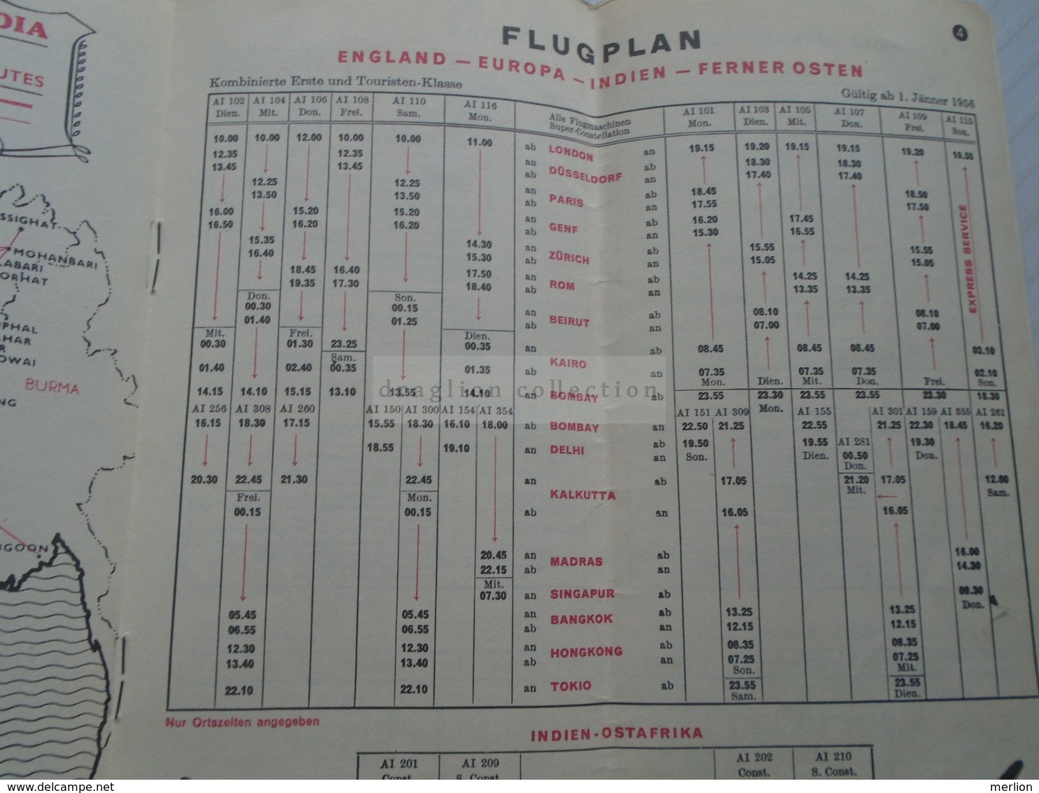 ZA261.9  AIR INDIA International TIMETABLE  1956 Flugplan