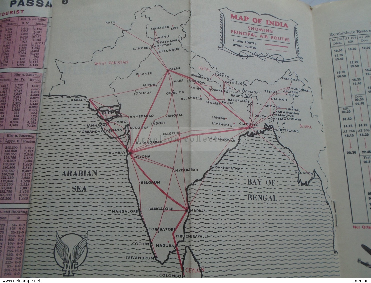 ZA261.9  AIR INDIA International TIMETABLE  1956 Flugplan