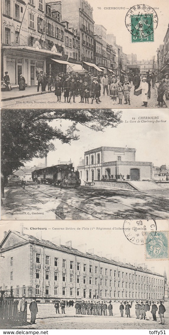 5 CPA:CHERBOURG (50) MILITAIRE CASERNE BRIÈRE,TRAIN GARE,BÂTEAUX GARE MARITIME,NAVIRES ESCADRE DU NORD CALES...... - Cherbourg