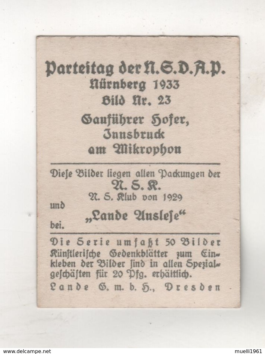 +3625, Sammelbild, Parteitag Der N.S.D.A.P. Nürnberg 1933, Gauführer Hofer - Guerre 1939-45