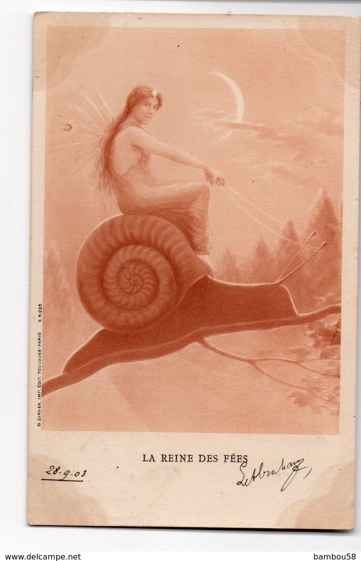 ESCARGOT * REINE DES FEES * CROISSANT LUNE * Imp. édit. Sirven, Toulouse * Carte Sépia - Autres & Non Classés